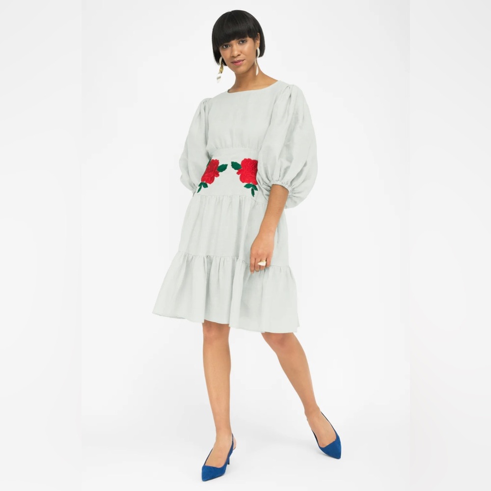 Fanm Mon Mint Ruffled Tiered Sundress with Balloon Sleeves
